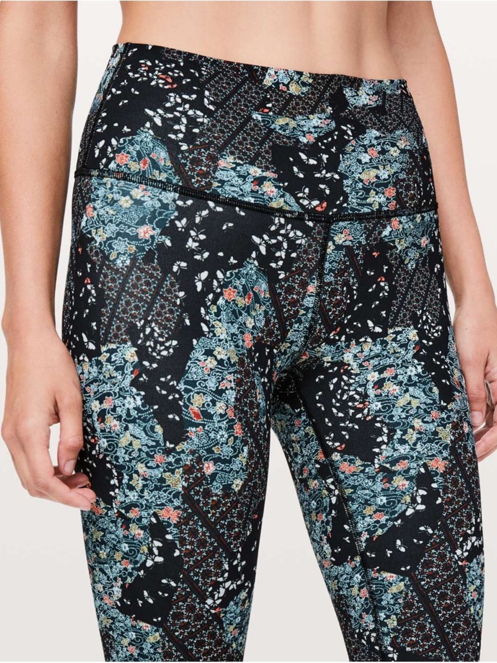 Lululemon Athletica Black Floral Patchwork Leggings with small inner pocket
